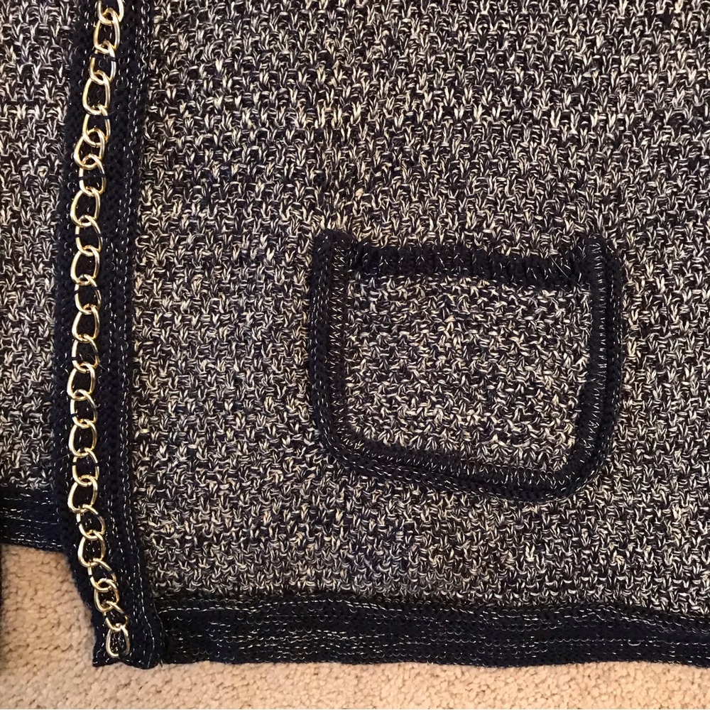 Roz Ali Cardigan Sweater Womens Size 2X Navy Gold Open Front Metallic Shimmer - Picture 5 of 8